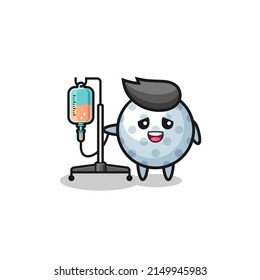 cute golf character standing with infusion pole , cute design