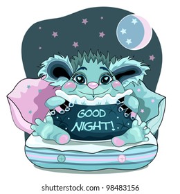 Cute good night background with blue friendly monster.