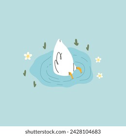 Cute goose. Adorable farm birds in different poses, funny characters and flowers. Childish t-shirt print and poster design, kids textile and nursery decor, vector cartoon flat isolated illustration
