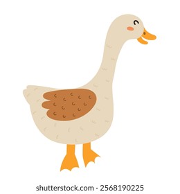 Cute goose in cartoon style isolated on white background. Funny farm character clipart. Vector illustration