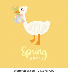 Cute goose character. Hello spring concept. Happy Easter.Used for greeting card, and poster design.	