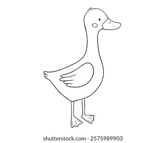 Cute goose character, line art, hand drawn illustration for coloring book or page