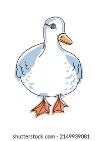 Cute goose drawn in doodle style. Vector illustration isolated on white background