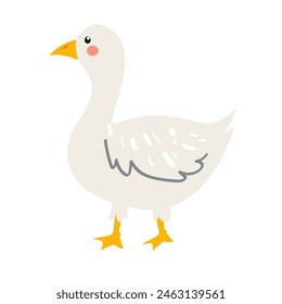 Cute goose, farm bird vector illustration. Goose in flat style isolated on white background. You can use goose icon for websites, UI, UX