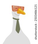 Cute goose with glasses. Portrait of a goose in a tie. Flat vector illustration, eps10