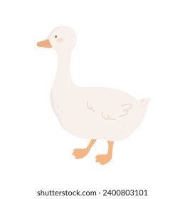 Cute goose hand drawn in cartoon and kawaii style. Domestic bird, farm animal in pastel colors. Vector illustration