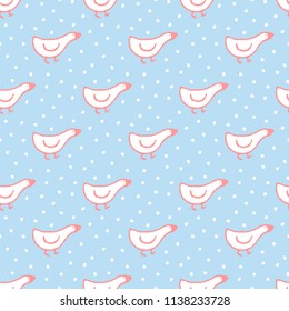 Cute goose hand drawn seamless pattern background, vector illustration