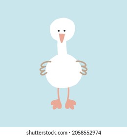 cute goose hand drawn. vector, minimalism, trending colors 2022. icon, sticker, print children clipart animal bird