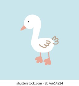 cute goose hand drawn. vector, minimalism, trending colors 2022. icon, sticker, print children clipart animal bird