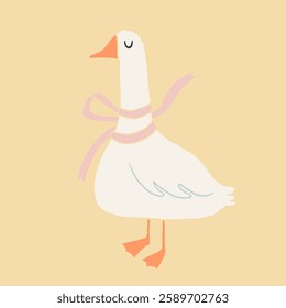 Cute goose illustration. Adorable farm bird, cottagecore style, funny character. Childish print and poster, kids textile and nursery decor. Hand drawn vector cartoon flat isolated illustration