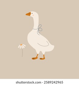 Cute goose on a colored background. Vector illustration for printing. Cute baby background