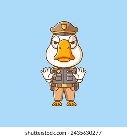 Cute goose police officer uniform cartoon animal character mascot icon flat style illustration concept set