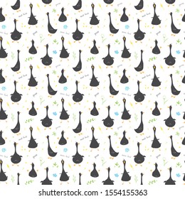 Cute Goose Seamless Pattern, Cartoon Hand Drawn Goose Doodles Vector Background Illustration .