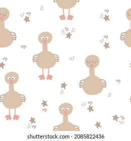 cute goose seamless pattern hand drawn. vector, minimalism, trending colors 2022. wrapping paper, textiles, background, wallpaper. children clipart animals birds