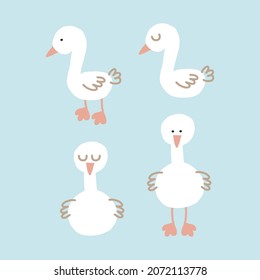 cute goose set hand drawn. vector, minimalism, trending colors 2022. icon, sticker, print children clipart animal bird