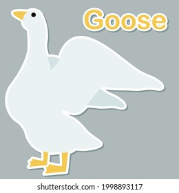 Cute goose sticker vector illustration for paper bookmark collection. Swan mascot character in modern style. Goose flash card, pop art chic patches, pins, badges, and stickers.