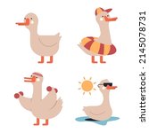 Cute goose vector cartoon characters set isolated on a white background.