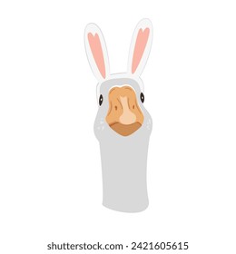 Cute goose wearing Easter bunny ears costume. Vector illustration isolated on white background