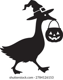 Cute goose wearing witch