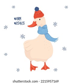 Cute goose winter theme, best wishes for christmas and winter.