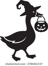 Cute goose witch holding
