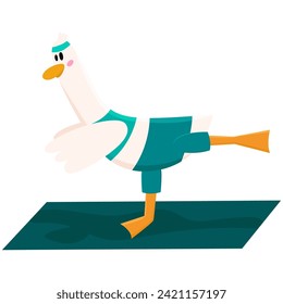 Cute goose in yoga pose. Goose workout fitness, aerobic and exercises.  But first, yoga.