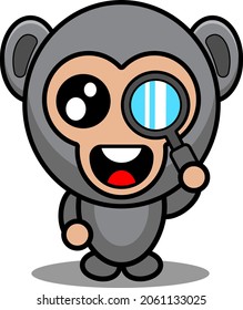 cute gorilla animal mascot costume vector cartoon character holding magnifying glasses