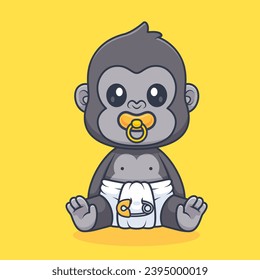 Cute Gorilla Baby Wearing Pacifier And Diaper Cartoon Vector
Icon Illustration. Animal Nature Icon Concept Isolated
Premium Vector. Flat Cartoon Style