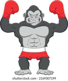 cute gorilla boxing cartoon on white background