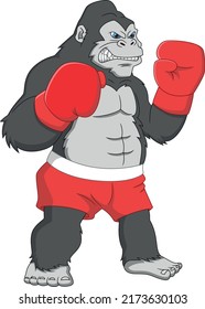 cute gorilla boxing cartoon on white background