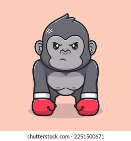 Cute Gorilla Boxing Cartoon Vektorsymbol Illustration. Animal Sport Icon Konzept isolierter Premium Vektor. Flachbildkartonstil