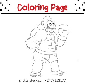 cute gorilla boxing coloring book page for children