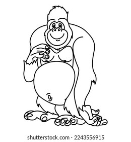 Cute gorilla cartoon characters vector illustration. For kids coloring book.