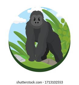 Cute gorilla cartoon over a natural landscape cartoon - Vector