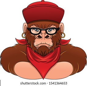 cute gorilla cartoon wearing hat