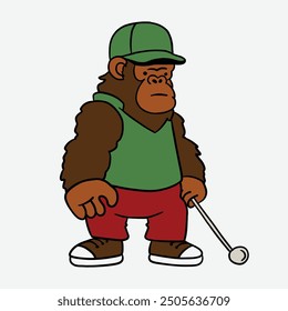 Personaje lindo del gorila jugando golf ilustración