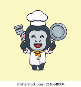 cute gorilla chef mascot cartoon character