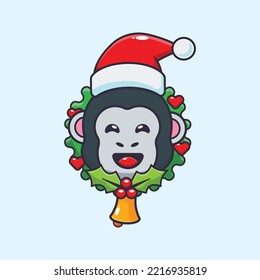 Cute gorilla in christmas day. Cute christmas cartoon illustration. 