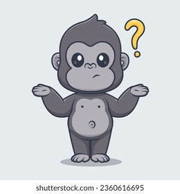 Cute Gorilla Confused Thinking Cartoon Vector Icon Illustration. Animal Nature Icon Concept Isolated Premium Vector. Flat Cartoon Style