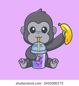 Cute Gorilla Drinking Boba Milk Tea With Banana Cartoon
Vector Icon Illustration. Animal Drink Icon Concept Isolated
Premium Vector. Flat Cartoon Style