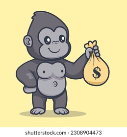 Cute Gorilla Holding Money Bag Cartoon Vector Icon
Illustration. Animal Business Icon Concept Isolated Premium
Vector. Flat Cartoon Style
