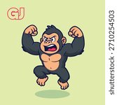 Cute Gorilla Jump Smash Pose King-Kong Style Attack Cartoon Mascot Vector