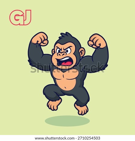 Cute Gorilla Jump Smash Pose King-Kong Style Attack Cartoon Mascot Vector