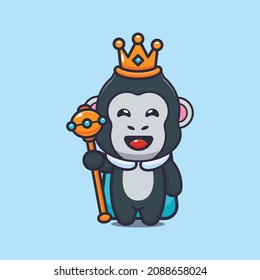 Cute gorilla king. Cute cartoon animal vector. Vector isolated, flat illustration for poster, brochure, web, mascot, sticker, logo and icon.