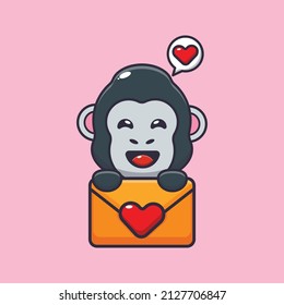 cute gorilla mascot cartoon character illustration in valentine day