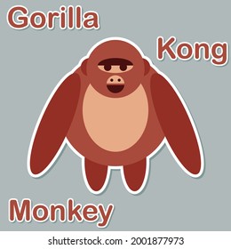 Cute gorilla monkey kong sticker vector illustration for paper bookmark collection. Gorilla kong mascot character in modern style. Apes flash card, pop art chic patches, pins, badges, and stickers.