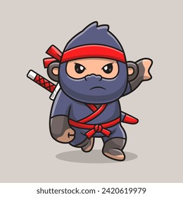 Cute Gorilla Ninja With Sword Cartoon Vector Icon
Illustration. Animal Holiday Icon Concept Isolated Premium
Vector. Flat Cartoon Style