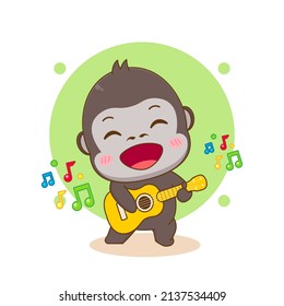 Cute gorilla playing guitar cartoon character