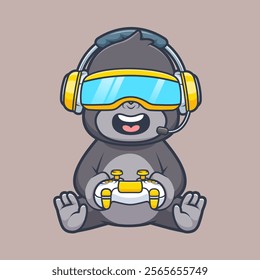 Cute Gorilla Playing Vr Game With Controller Cartoon Vector 
Icon Illustration. Animal Technology Icon Concept Isolated 
Premium Vector. Flat Cartoon Style 