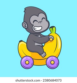 Cute Gorilla Riding Banana Motorcycle Toy Cartoon Vector
Icon Illustration. Animal Transportation Icon Concept Isolated
Premium Vector. Flat Cartoon Style